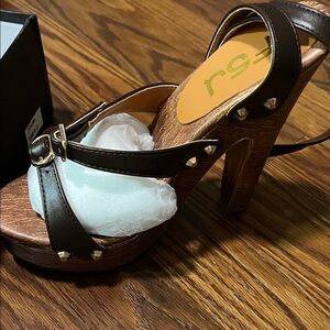 FSJ Dark Brown Studded Platform Heels 7